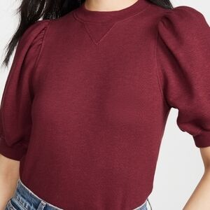 Ulla Johnson Puff Sleeve Sweatshirt Burgundy Cotton Feminine Casual Size M